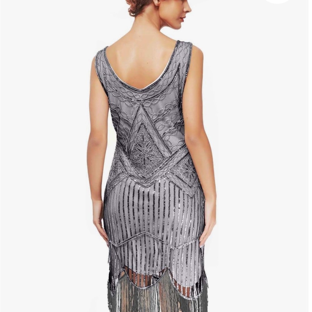 Vijiv 1920s Gatsby Flapper Dresses with Sequin Art Deco Cocktail Dress - Picture 2 of 5